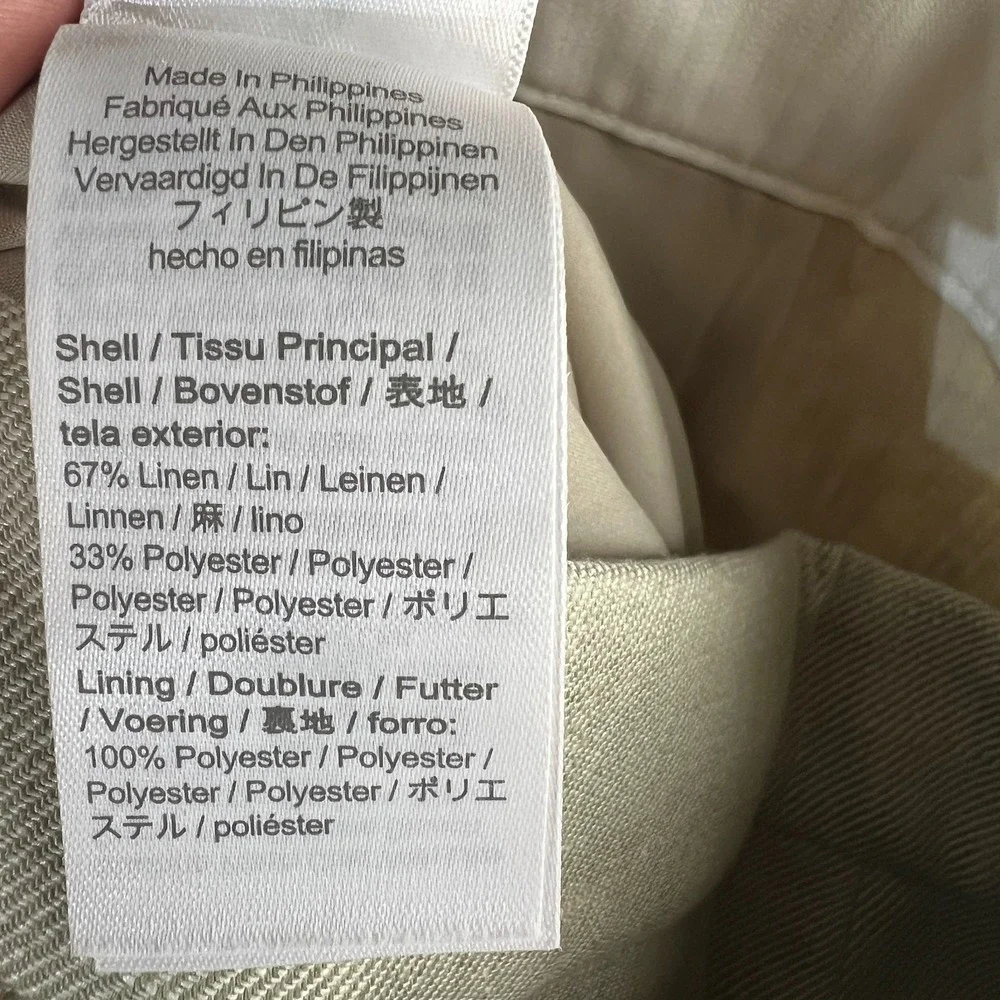 J Crew Kate Trouser Pants Womens 14T Green Linen Straight Leg Career Office Work